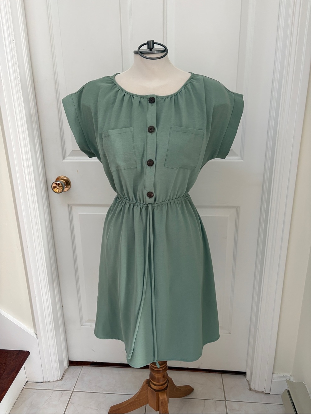 Monteau Sage Green Button-Front elastic waist Dress ladies large